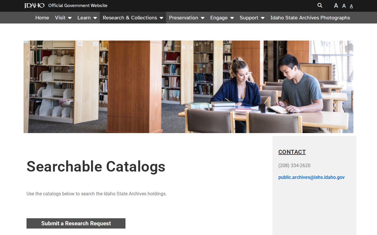 Idaho State Archives searchable catalogs for historic public records