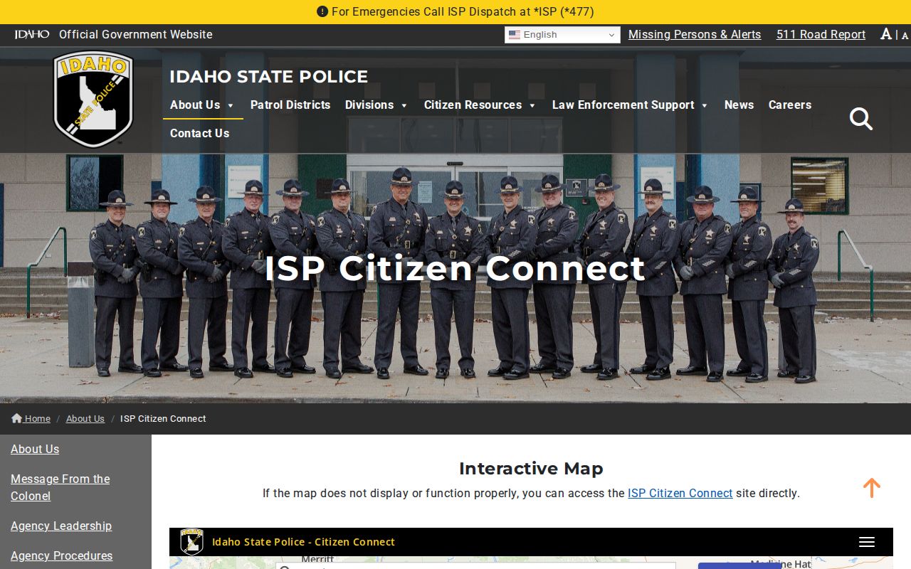 Idaho State Police Citizen Connect recent incident record interface
