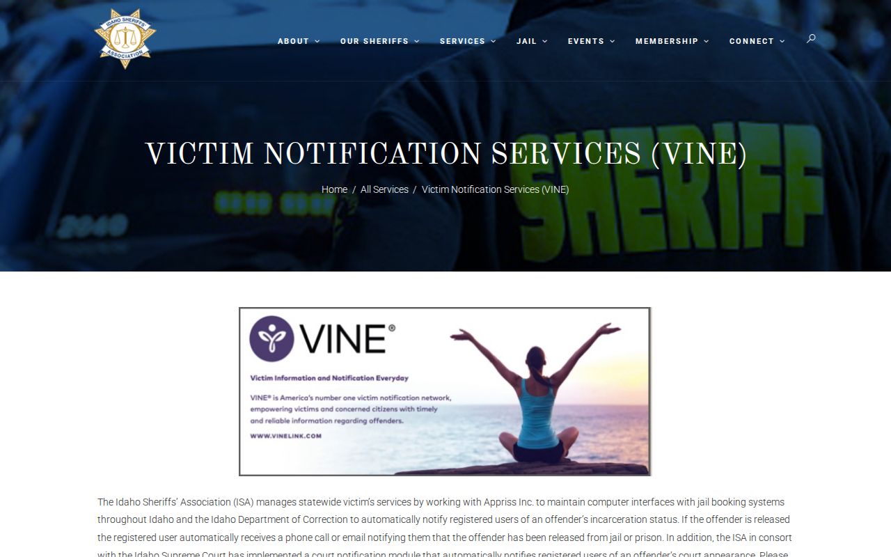 Idaho VINE custody notification service information